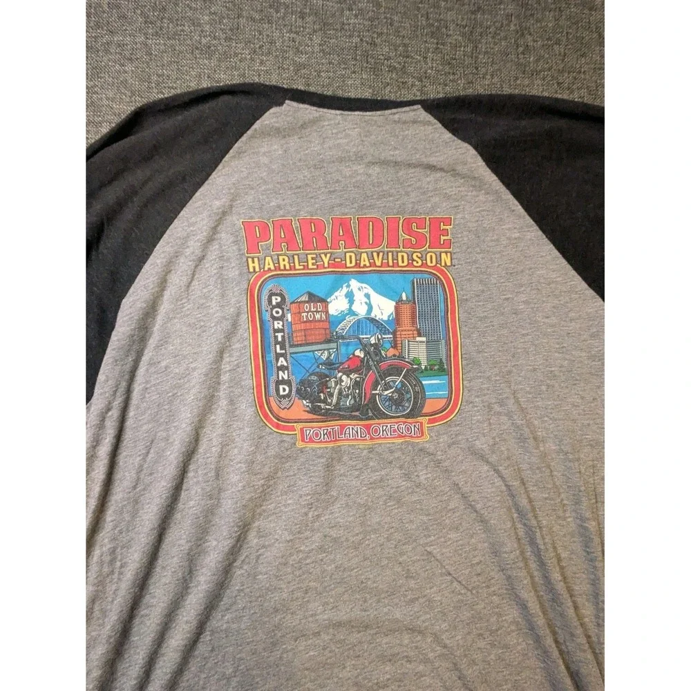 Harley Davidson Portland Oregon T Shirt Mens XL Gray Double Sided Biker Tee